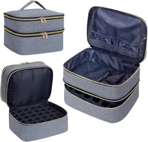 Nail Polish Organizer Bag Double Layer Capacity Portable Travel Storage Case Holds 30 Bottles (15 ml/0.51 floz) Nail Supplies Holder Bag Designed for Women's Nail Tools Grey
