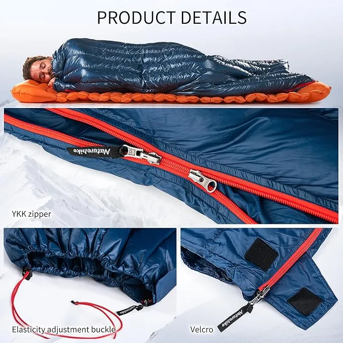 Naturehike 1.26lbs Ultralight Sleeping Bag, 650/800 Fill Power Down Sleeping Bag, 32-43℉ Compact Lightweight Envelope Sleeping Bag for Adult, Backpacking Sleeping Bag for Hiking Camping
