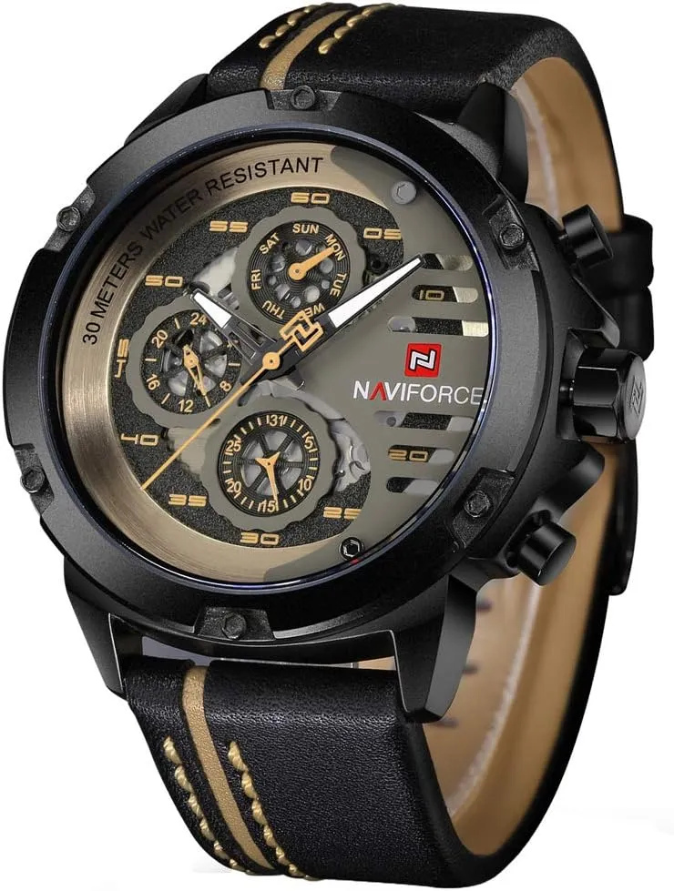 NAVIFORCE Sport Military Watches for Men Waterproof Watch Analog Quartz Leather Band Date Calendar Clock Wristwatch