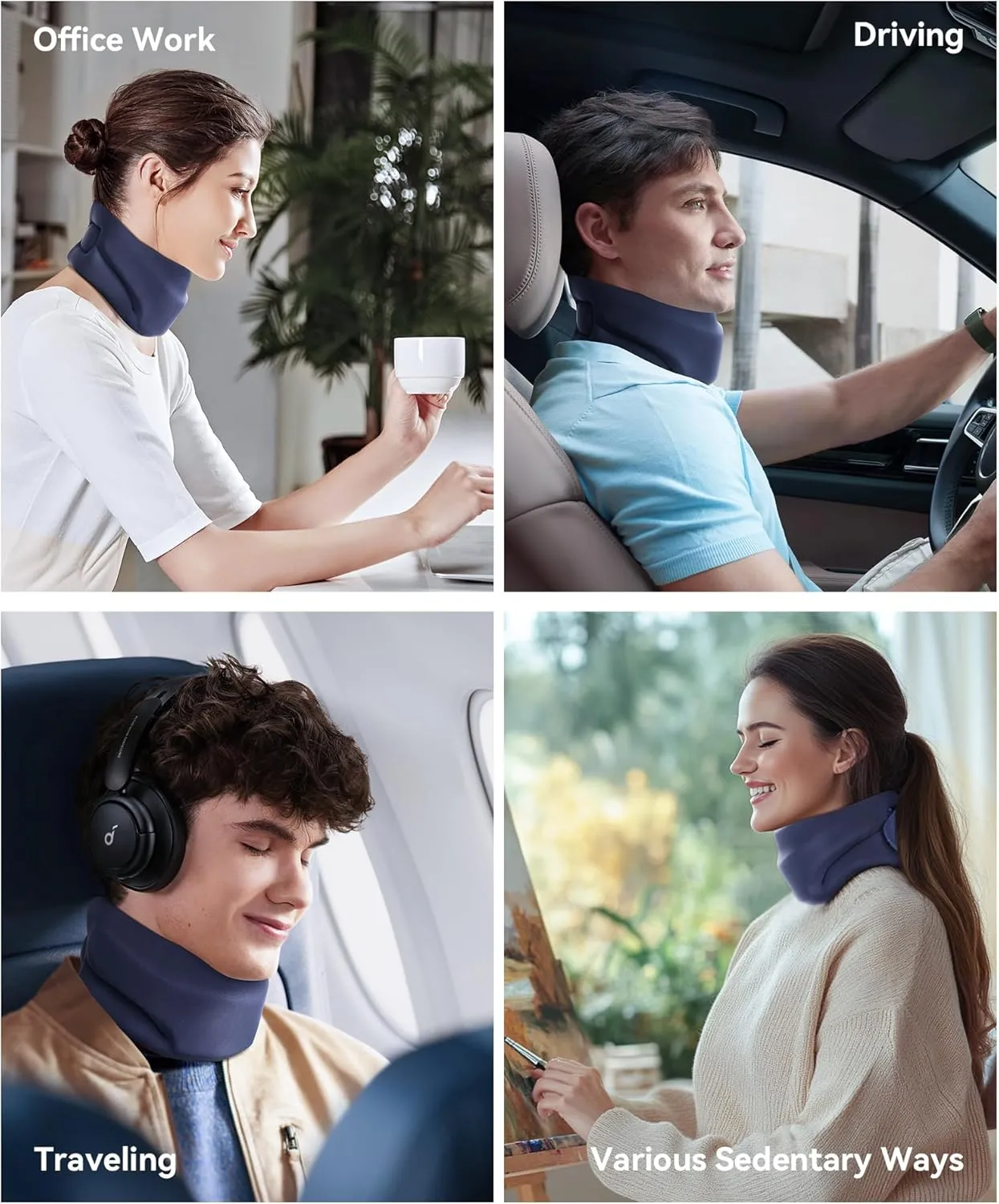 Neck Brace Cervical Collar - Neck Support Brace for Sleeping, Soft Foam Wraps Keep Vertebrae Stable and Aligned for Relief of Cervical Spine Pressure Dark Blue (12.6-15.8 Inch)