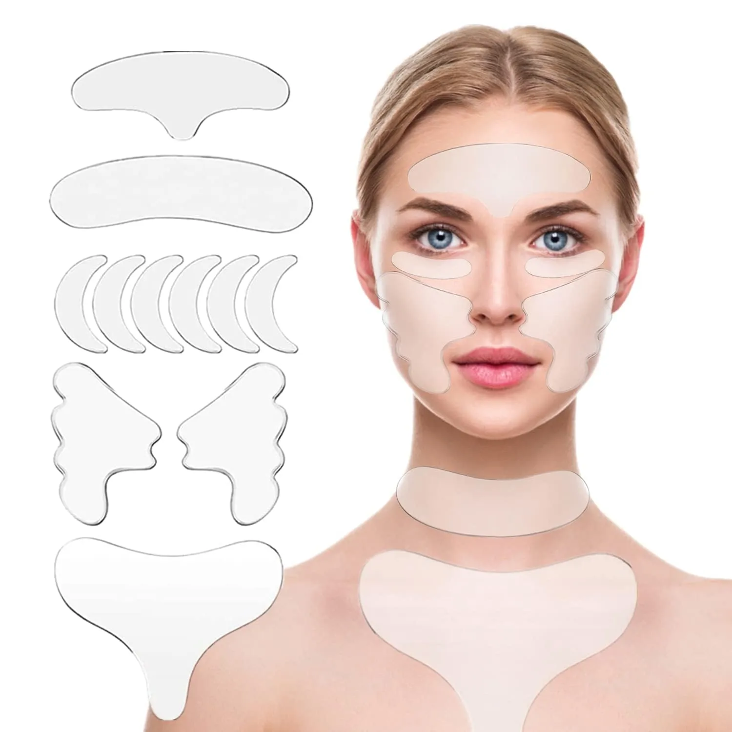 Neck Wrinkle Patches Reusable Chest Wrinkle Pads - 11 pcs Anti Wrinkles pads Silicone face patches for Skin Lines Prevention,Overnight Wrinkle Remover while Sleeping…