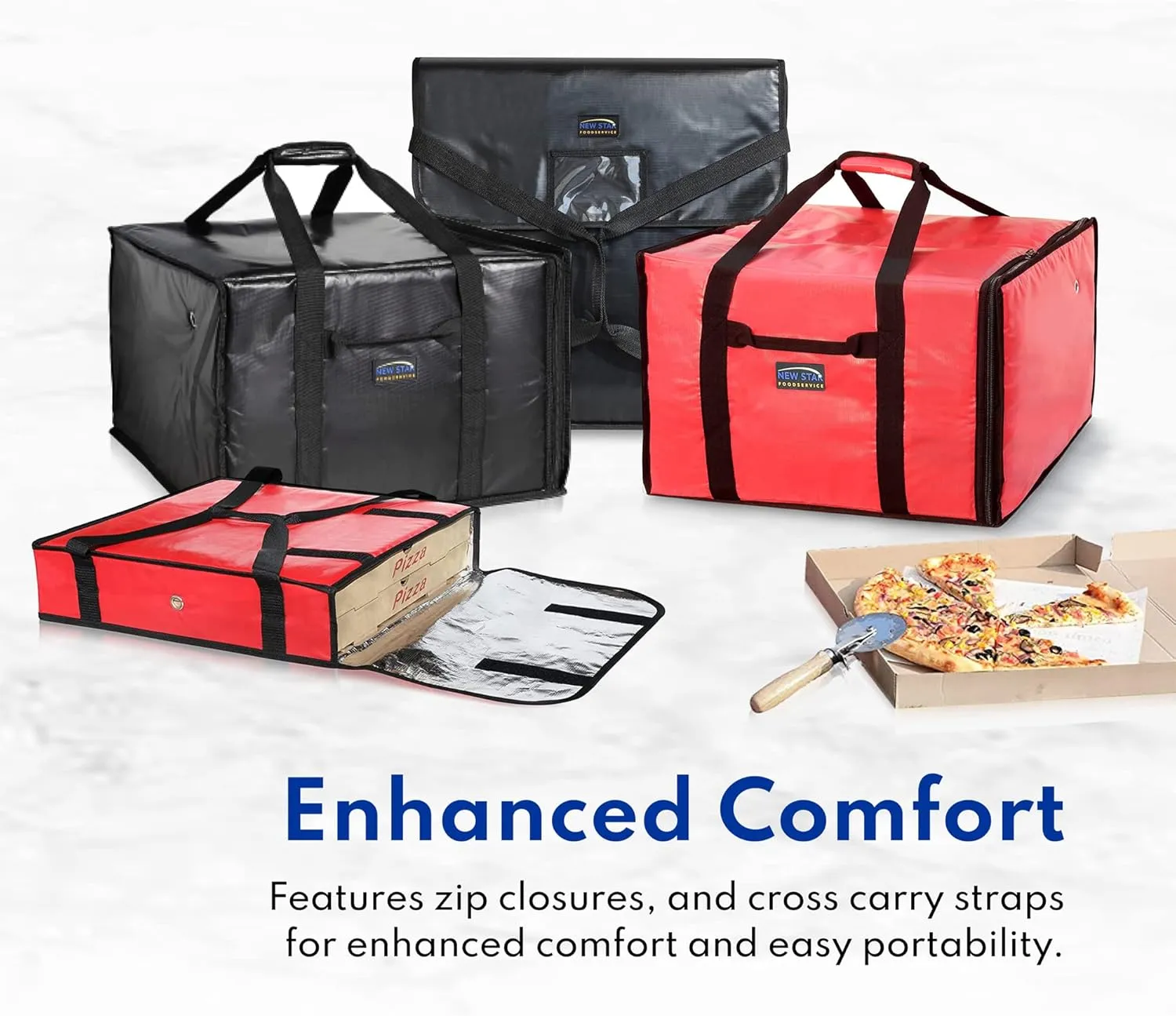 New Star Foodservice 51100 Insulated Pizza Delivery Bag, 18" by 18" by 5", Black