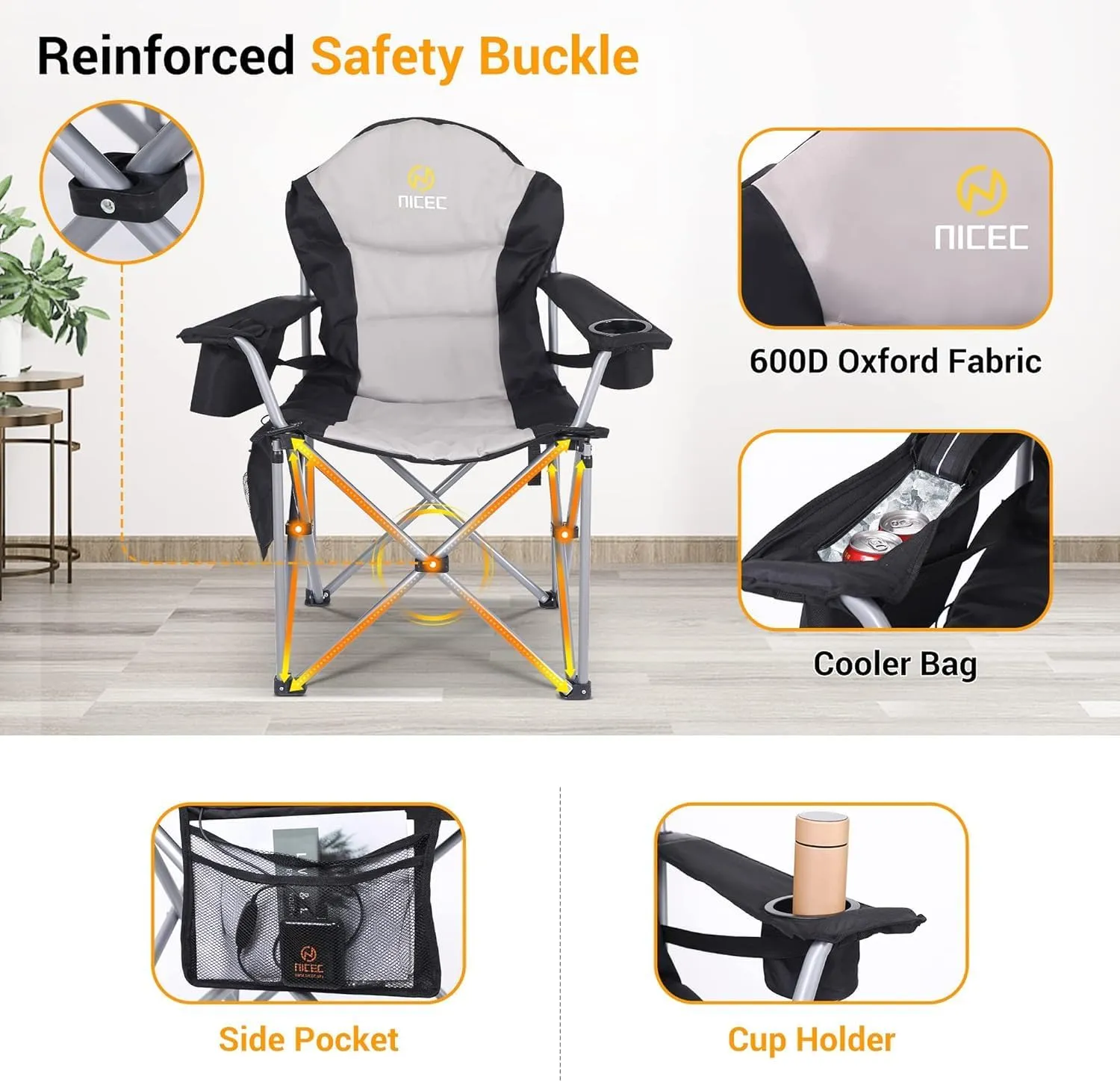Nice C Heated Camping Chair with Battery, Outdoor Heated Chair, Heated Camping Chairs for Adults, Folding Chair, Beach Chair, Heavy Duty Cooler, Carry Bag, 10000mAh Power Bank Included (1 Pack)