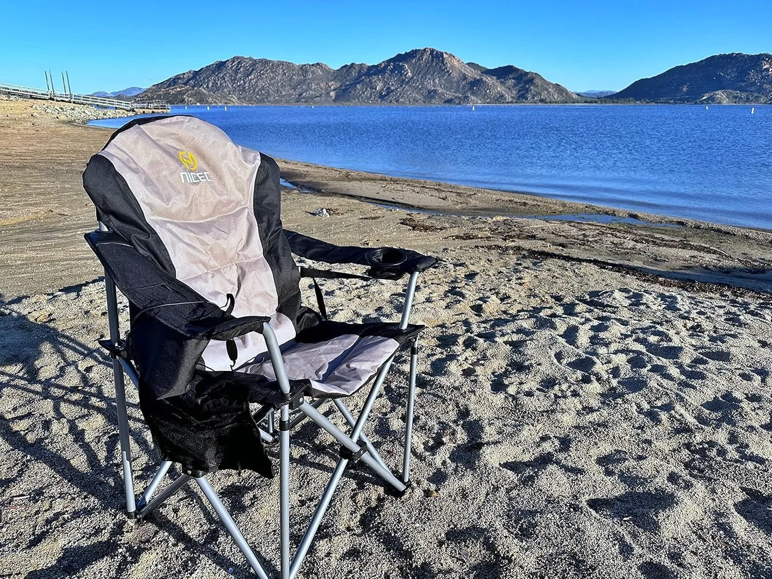 Nice C Heated Camping Chair with Battery, Outdoor Heated Chair, Heated Camping Chairs for Adults, Folding Chair, Beach Chair, Heavy Duty Cooler, Carry Bag, 10000mAh Power Bank Included (1 Pack)