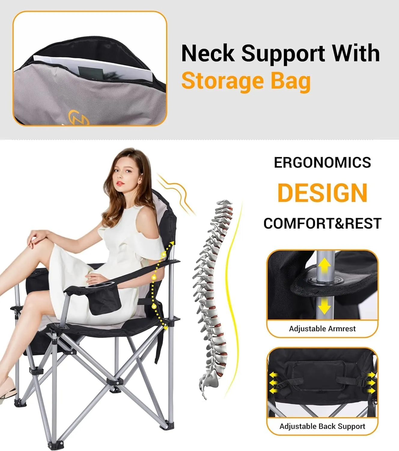Nice C Heated Camping Chair with Battery, Outdoor Heated Chair, Heated Camping Chairs for Adults, Folding Chair, Beach Chair, Heavy Duty Cooler, Carry Bag, 10000mAh Power Bank Included (1 Pack)