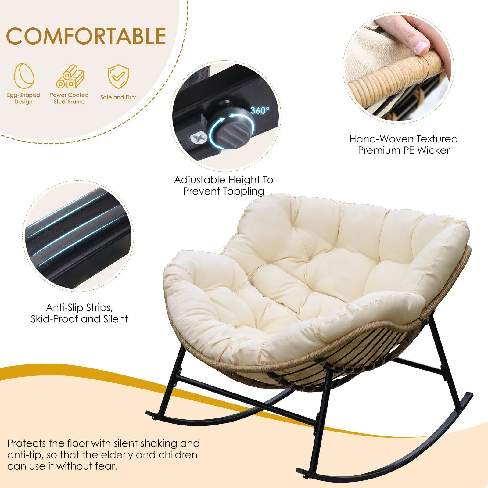 NICESOUL Outdoor Oversized Papasan Rocking Chair
