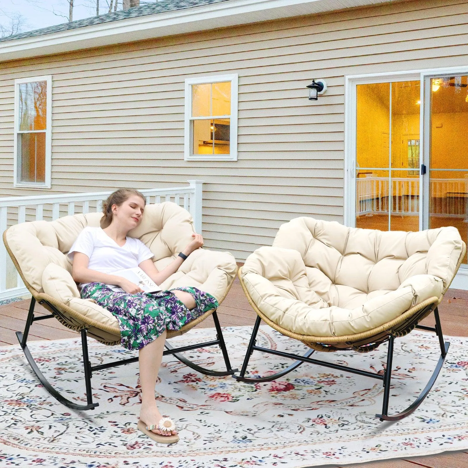 NICESOUL Outdoor Oversized Papasan Rocking Chair
