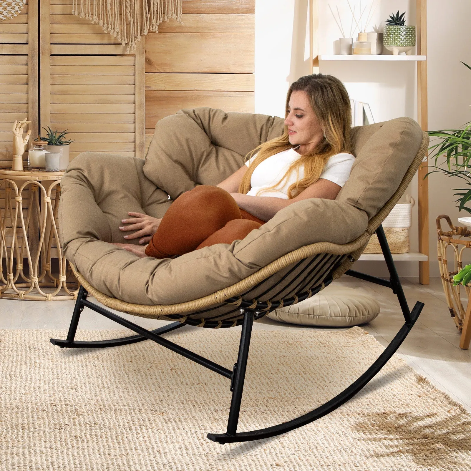 NICESOUL Outdoor Oversized Papasan Rocking Chair