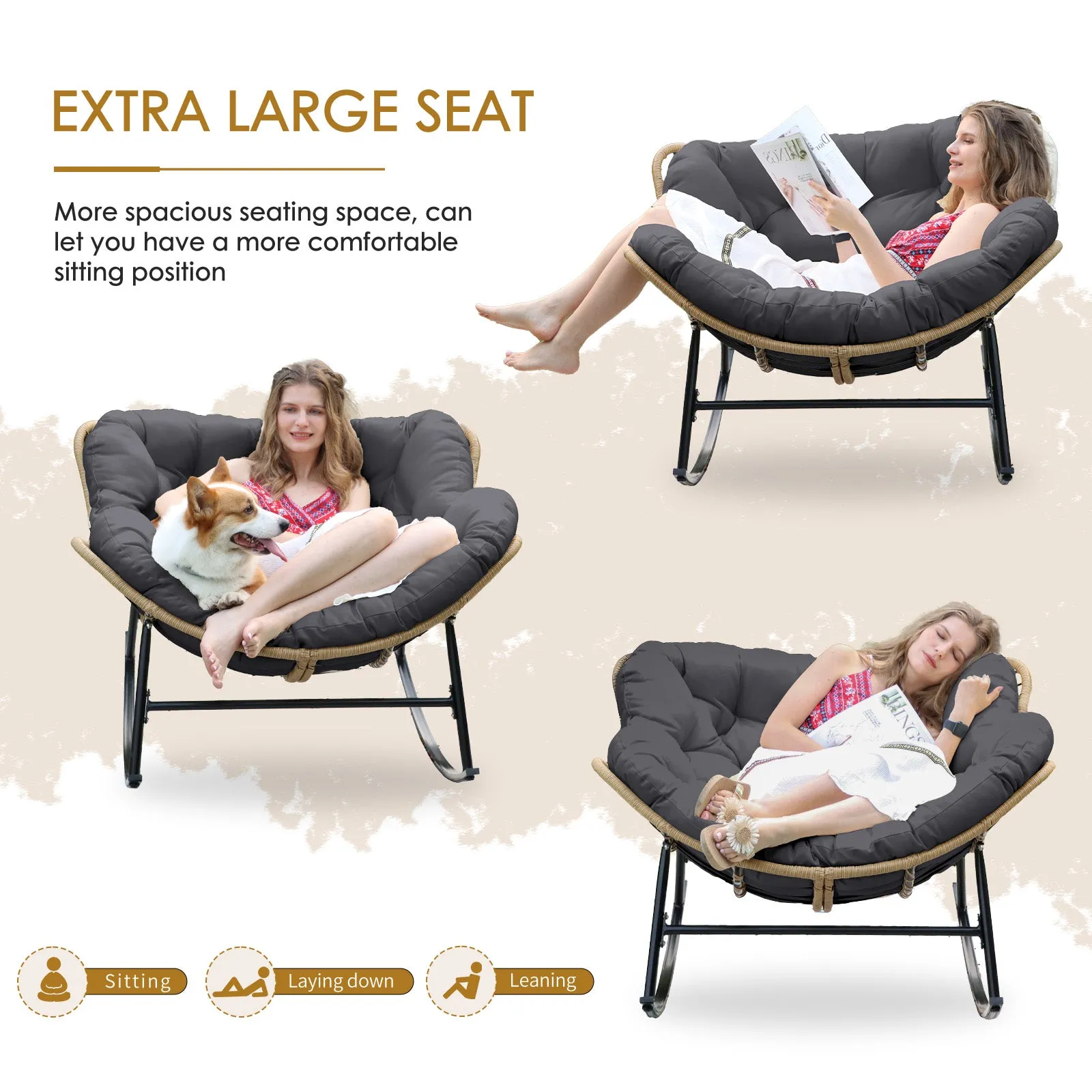 NICESOUL Outdoor Oversized Papasan Rocking Chair