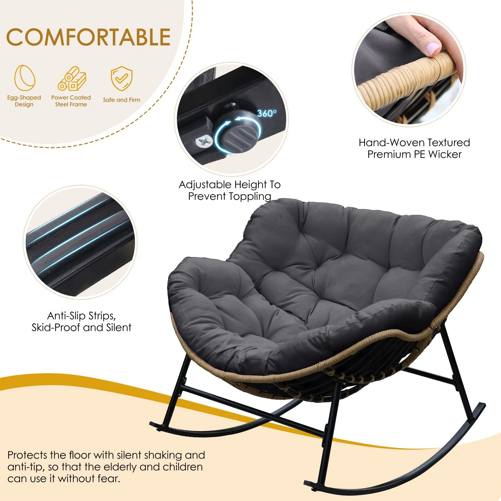 NICESOUL Outdoor Oversized Papasan Rocking Chair
