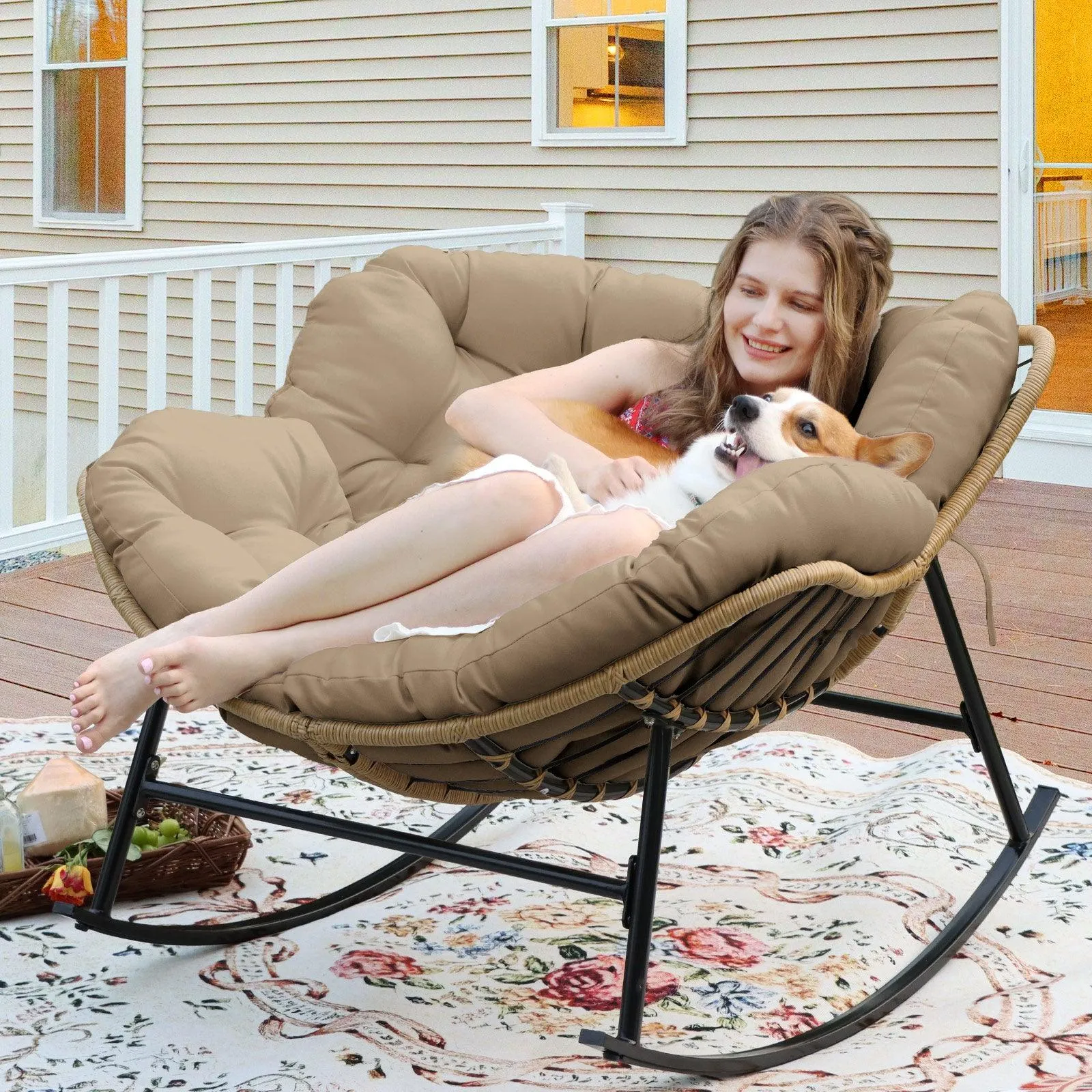 NICESOUL Outdoor Oversized Papasan Rocking Chair