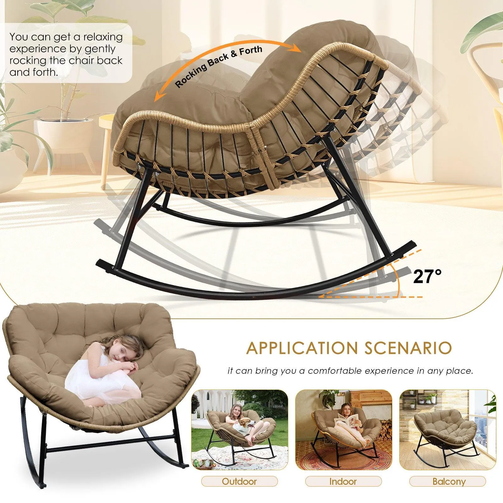 NICESOUL Outdoor Oversized Papasan Rocking Chair