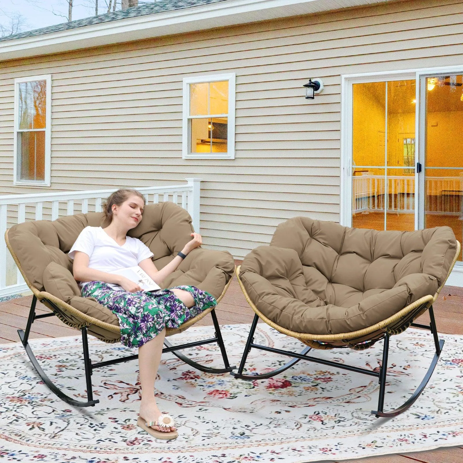 NICESOUL Outdoor Oversized Papasan Rocking Chair