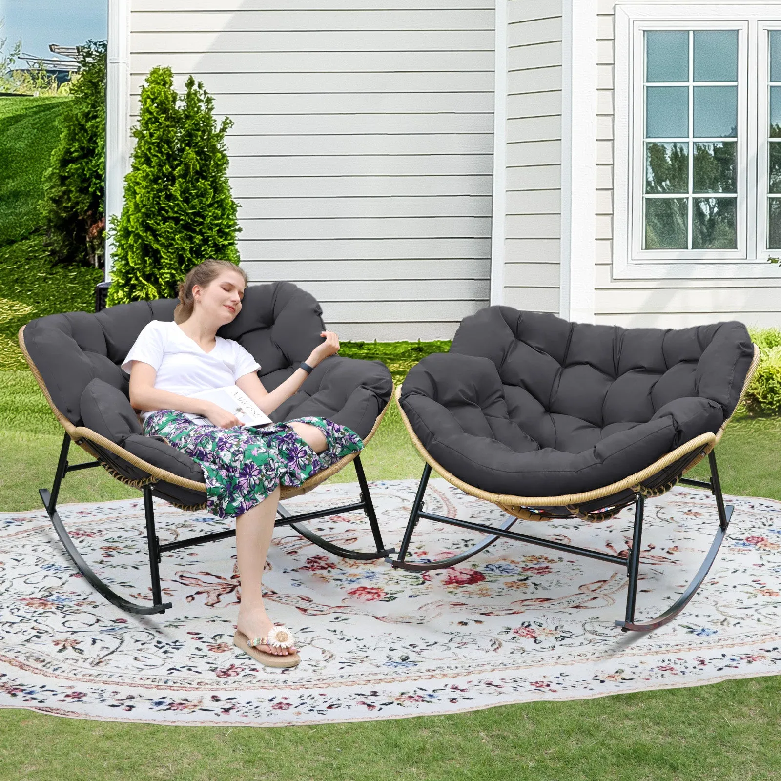 NICESOUL Outdoor Oversized Papasan Rocking Chair