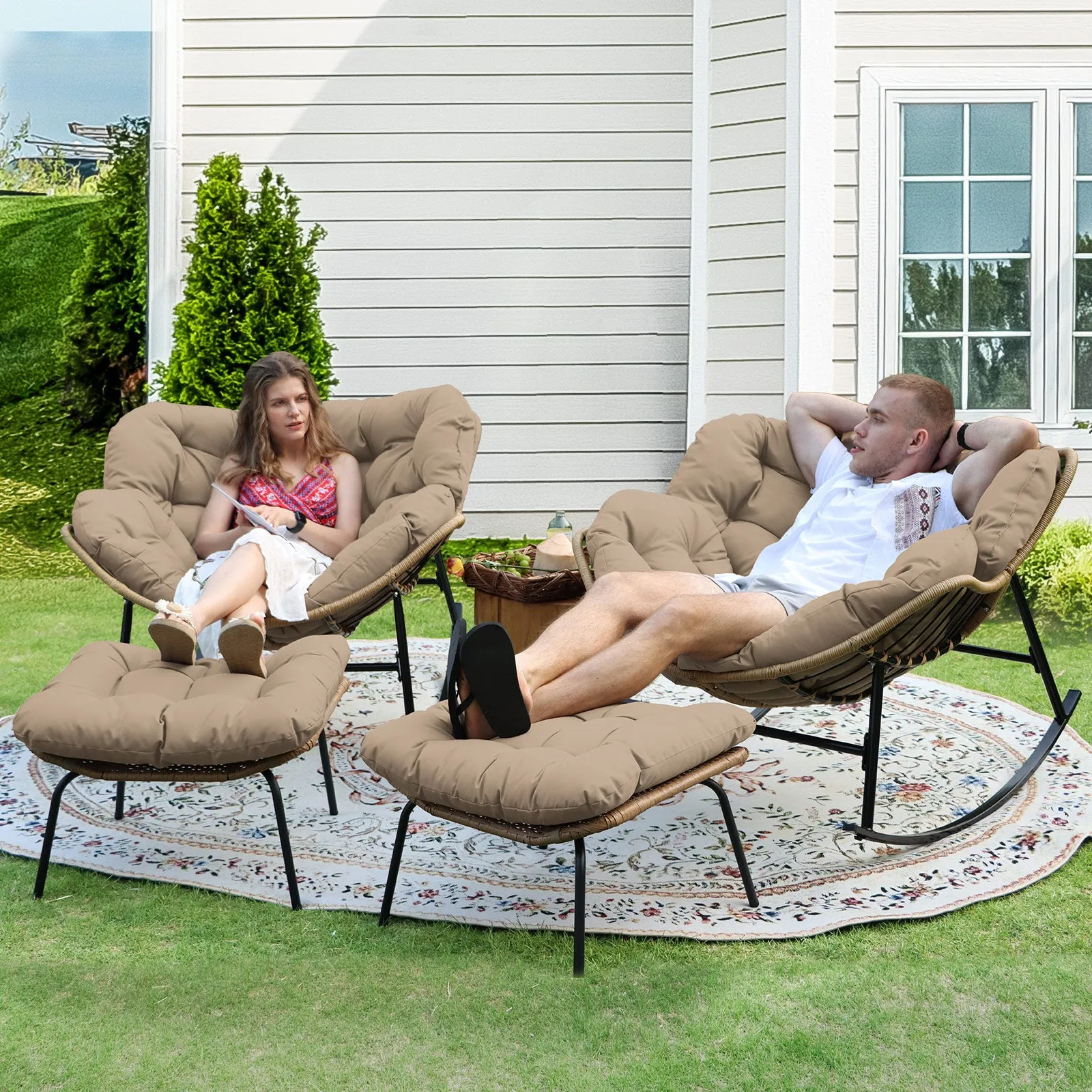 NICESOUL Outdoor Oversized Papasan Rocking Chair