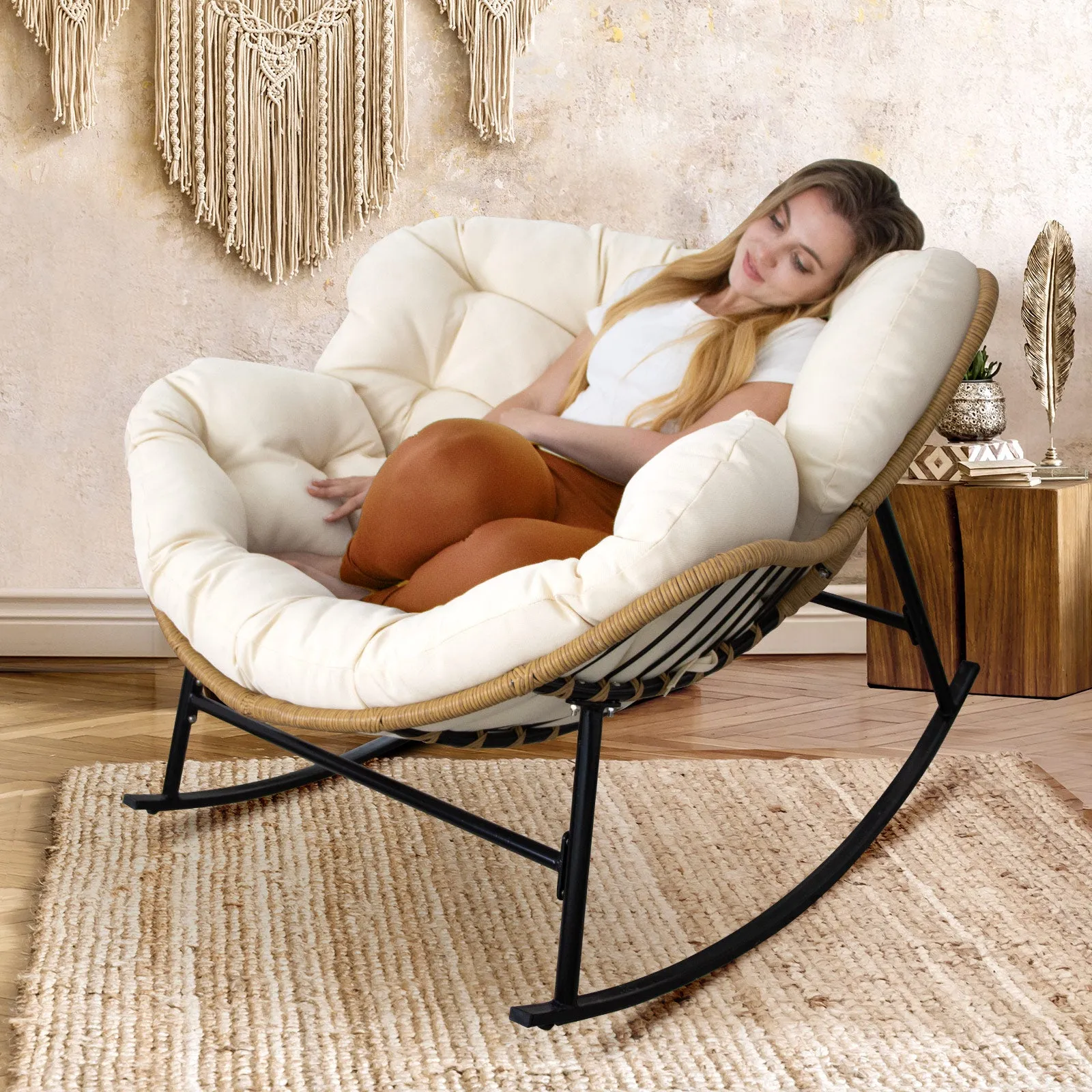 NICESOUL Outdoor Oversized Papasan Rocking Chair