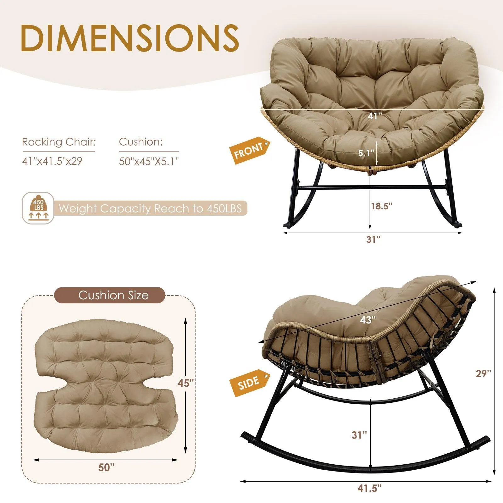 NICESOUL Outdoor Oversized Papasan Rocking Chair