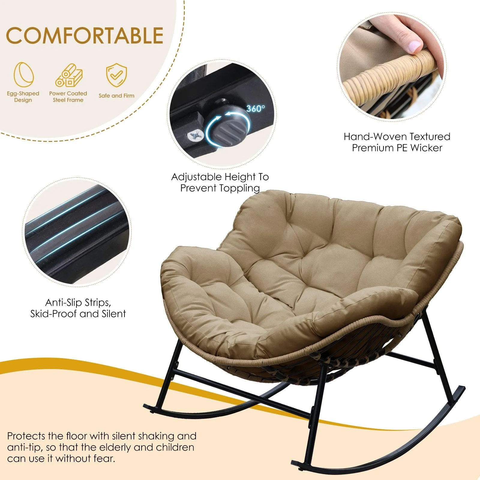 NICESOUL Outdoor Oversized Papasan Rocking Chair