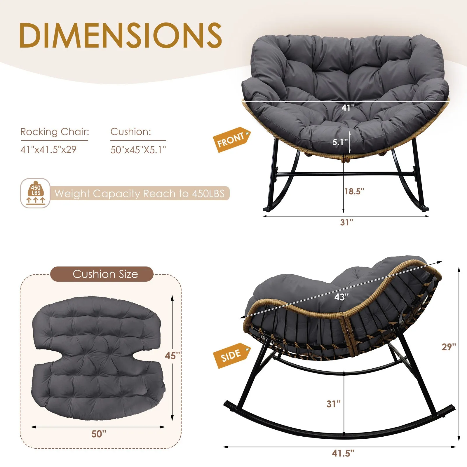 NICESOUL Outdoor Oversized Papasan Rocking Chair