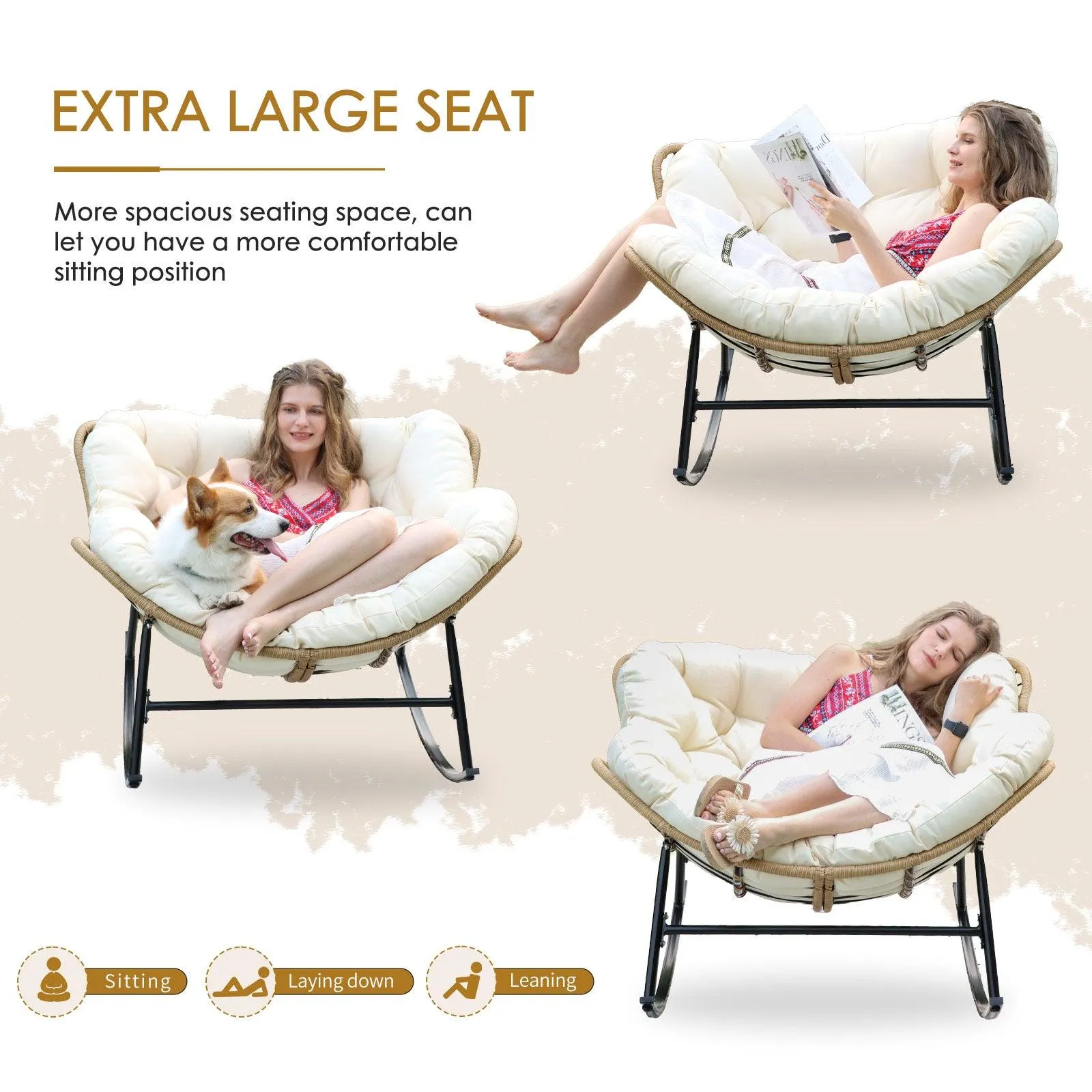 NICESOUL Outdoor Oversized Papasan Rocking Chair