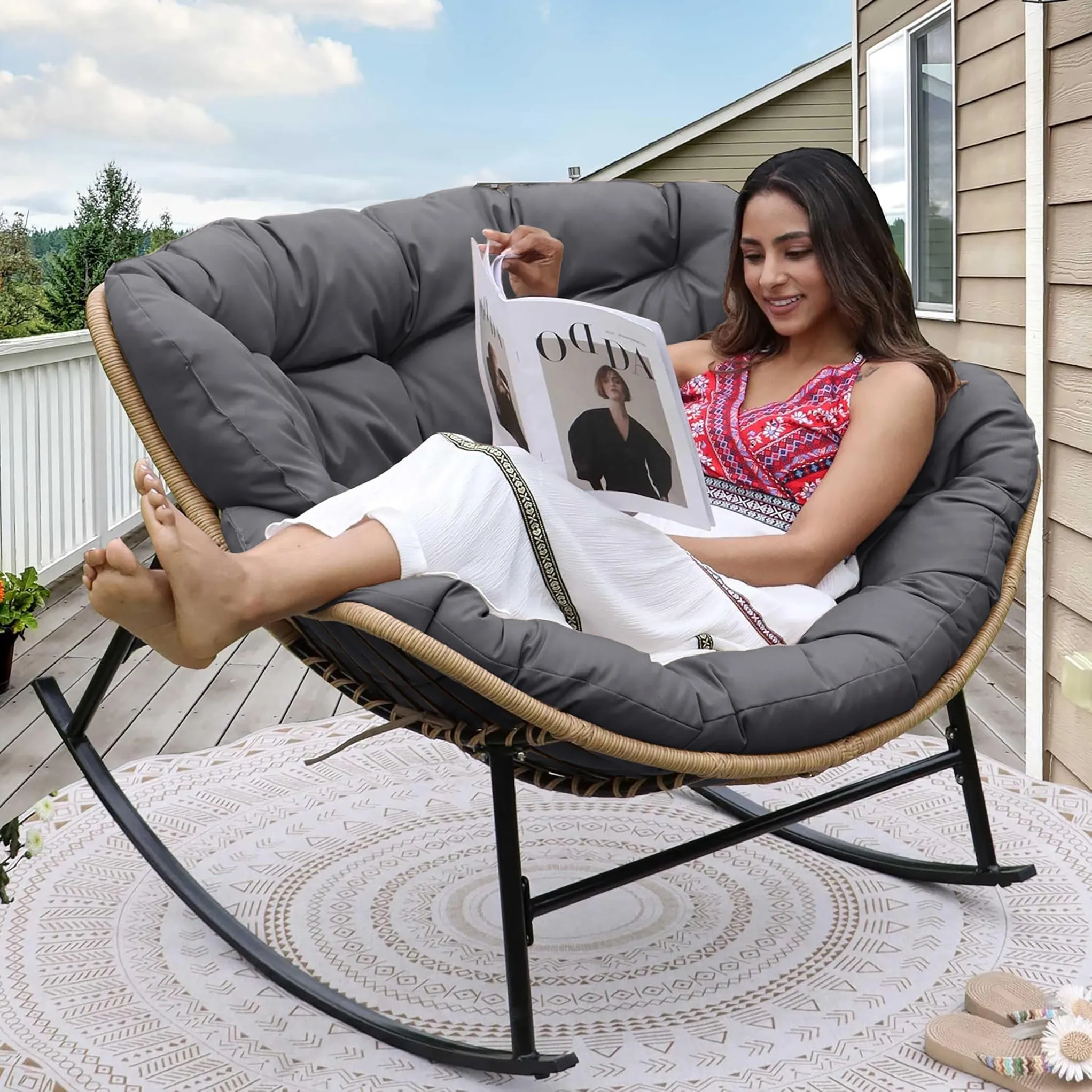 NICESOUL Outdoor Oversized Papasan Rocking Chair