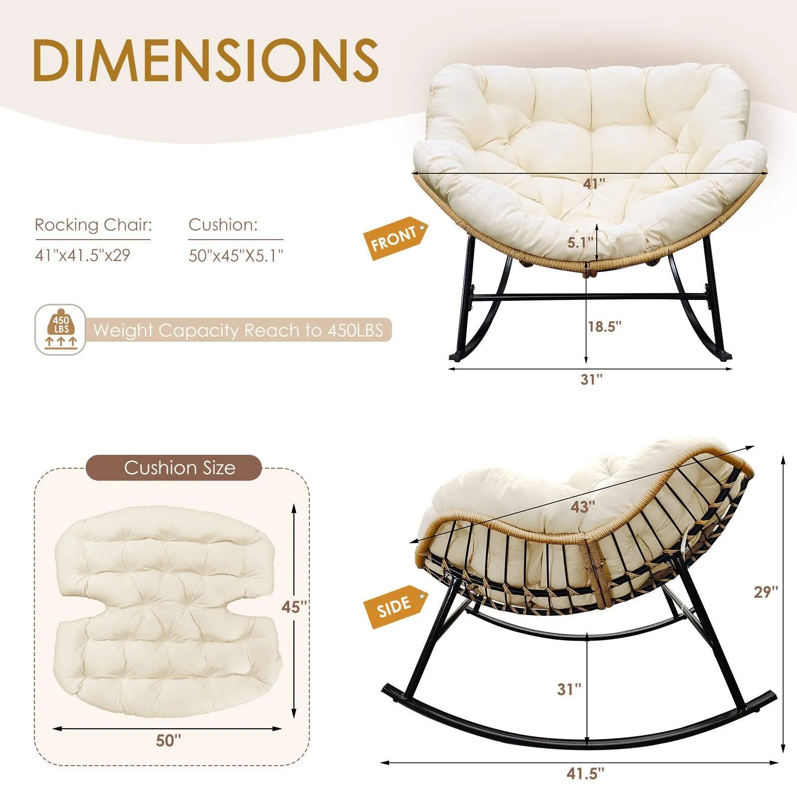 NICESOUL Outdoor Oversized Papasan Rocking Chair