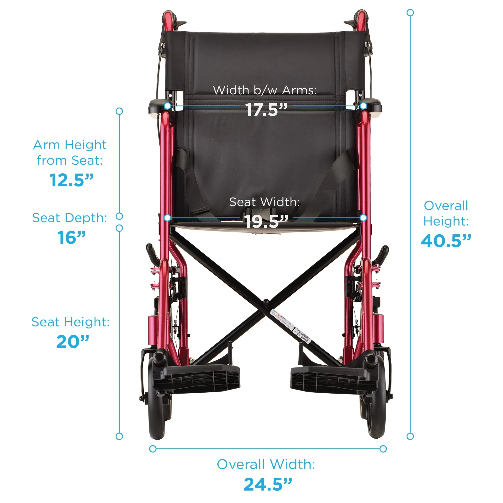 Nova 20" Transport Chair with 12″ Rear Wheels