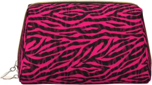 Novastar Large Travel Makeup Bag - Black red pink bright zebra print Pvc Leather Cosmetic Bags for Women with Zipper, Portable Makeup Pouch Skincare Bag Toiletry Bag for Women