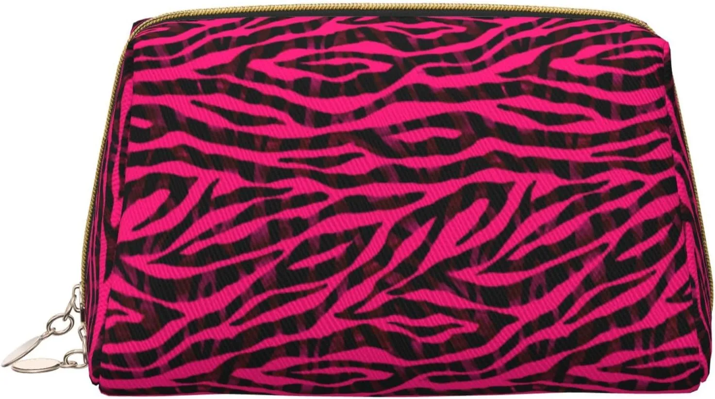 Novastar Large Travel Makeup Bag - Black red pink bright zebra print Pvc Leather Cosmetic Bags for Women with Zipper, Portable Makeup Pouch Skincare Bag Toiletry Bag for Women