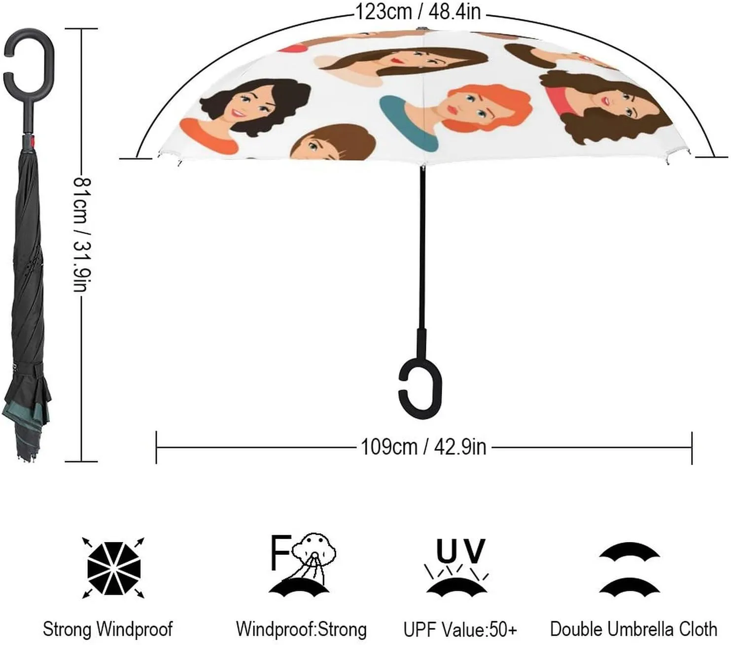 Nugier Auto Large Inverted Rain Umbrella, Sun Protect UV Winds Rain Compact Parasol Automatic Open/Close Reverse Car Umbrella