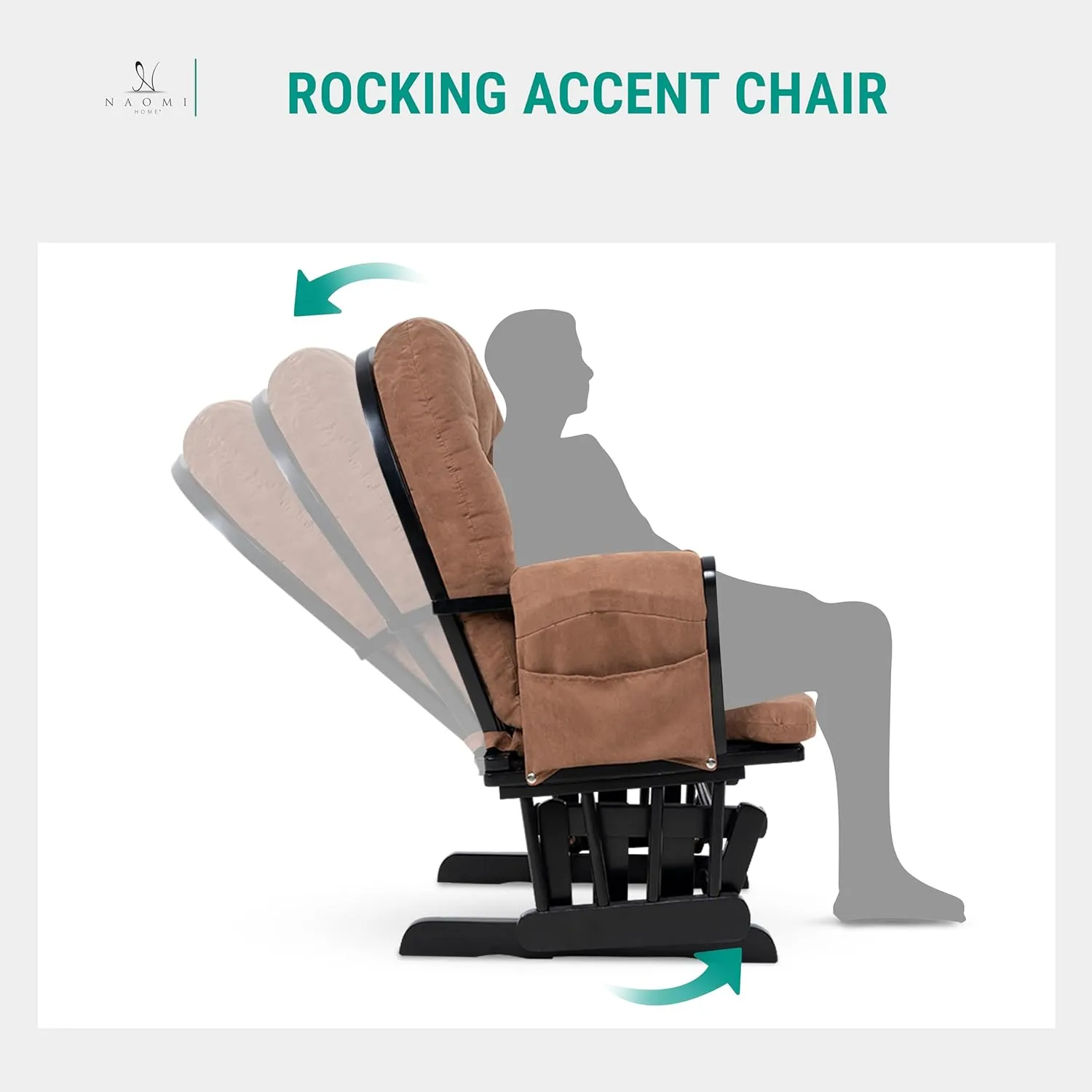 Nursery Glider & Ottoman Sets, Reclining Glider Rocker with Ottoman, Nursery Rocking Breastfeeding Maternity Chair for Baby Room, Recliner Glider with Ottoman, Padded Arms - Black, Chocolate