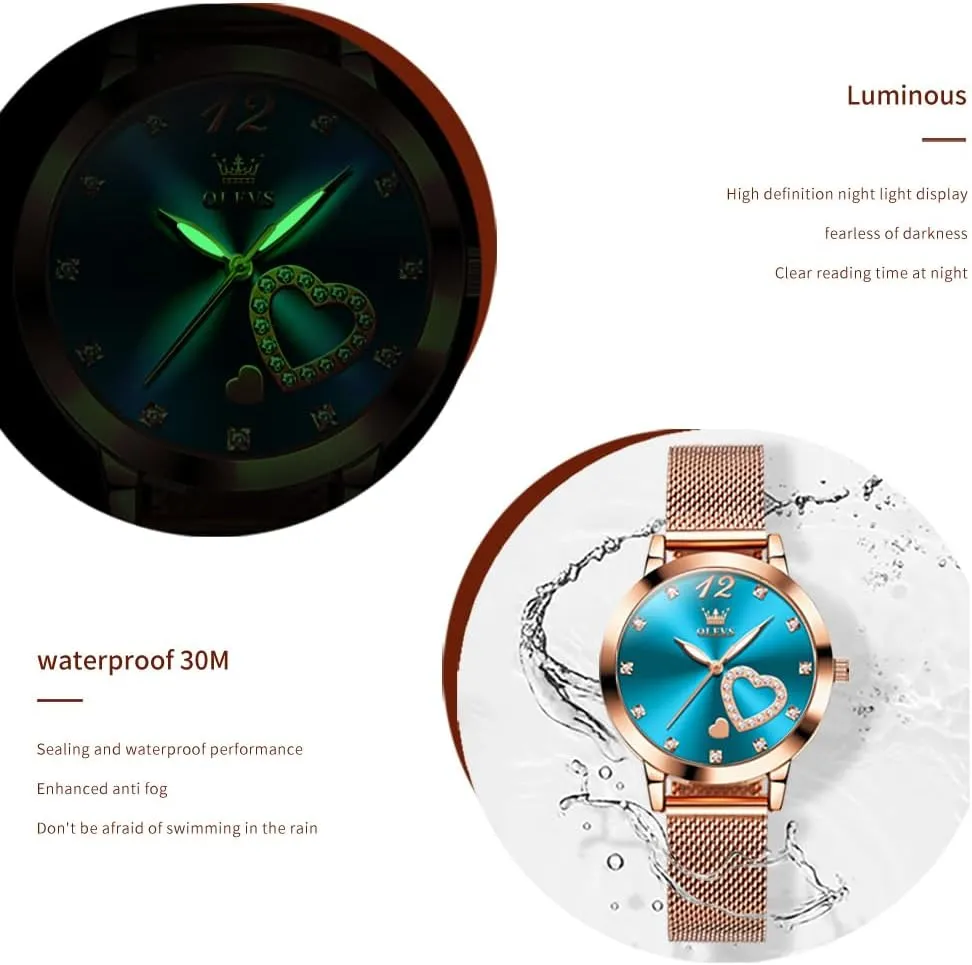 OLEVS Watch Women Mesh Watches for Women with Date Analog Quartz Ladies Watches Classic Dress Womens Wristwatch Waterproof （Blue/Black/White Face）