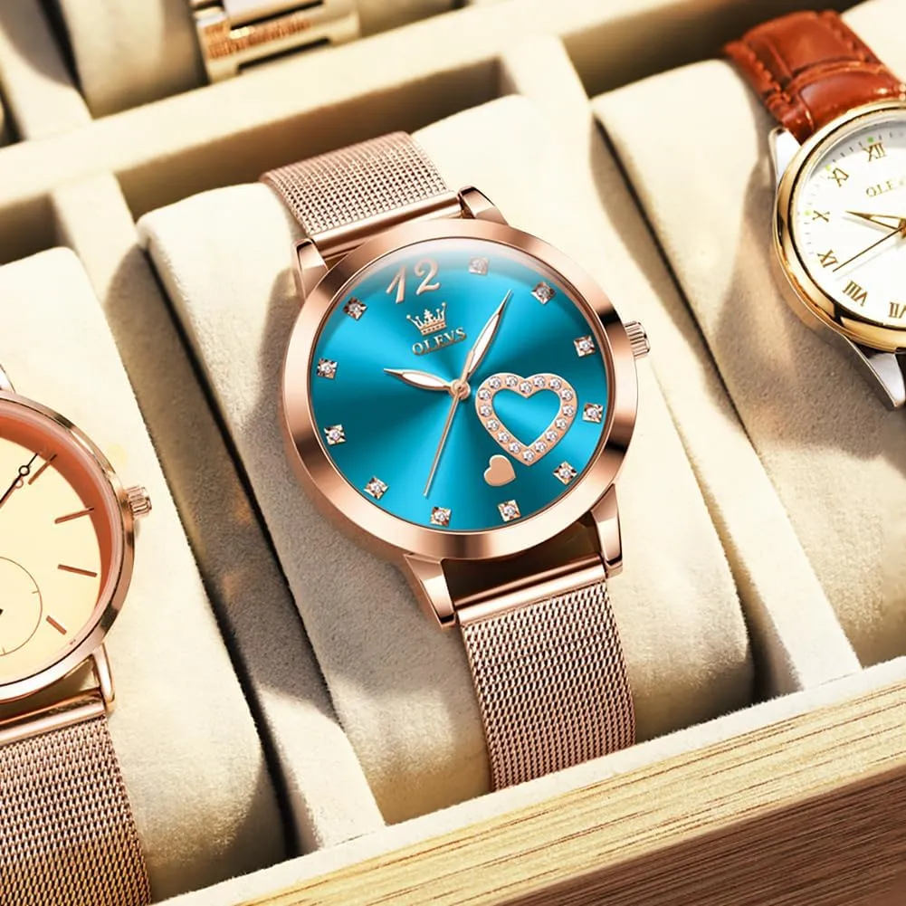OLEVS Watch Women Mesh Watches for Women with Date Analog Quartz Ladies Watches Classic Dress Womens Wristwatch Waterproof （Blue/Black/White Face）