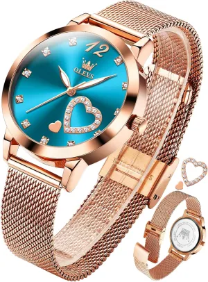 OLEVS Watch Women Mesh Watches for Women with Date Analog Quartz Ladies Watches Classic Dress Womens Wristwatch Waterproof （Blue/Black/White Face）