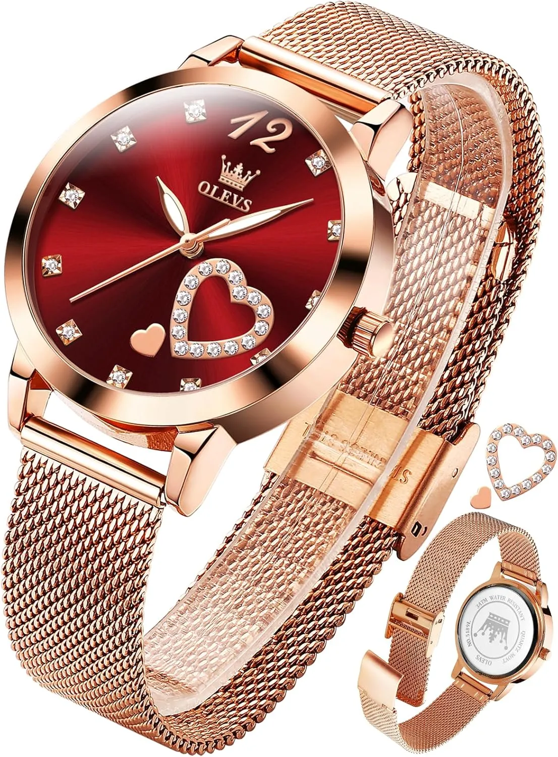 OLEVS Watch Women Mesh Watches for Women with Date Analog Quartz Ladies Watches Classic Dress Womens Wristwatch Waterproof （Blue/Black/White Face）