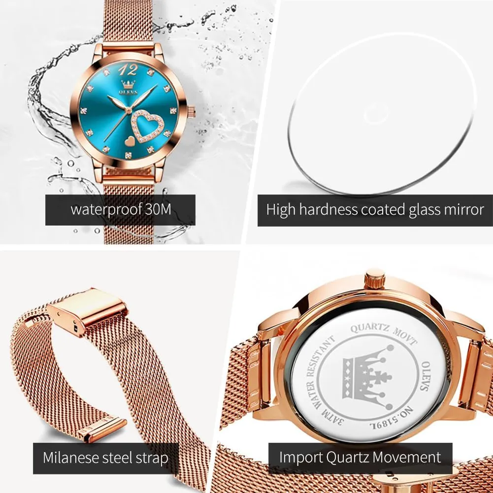 OLEVS Watch Women Mesh Watches for Women with Date Analog Quartz Ladies Watches Classic Dress Womens Wristwatch Waterproof （Blue/Black/White Face）