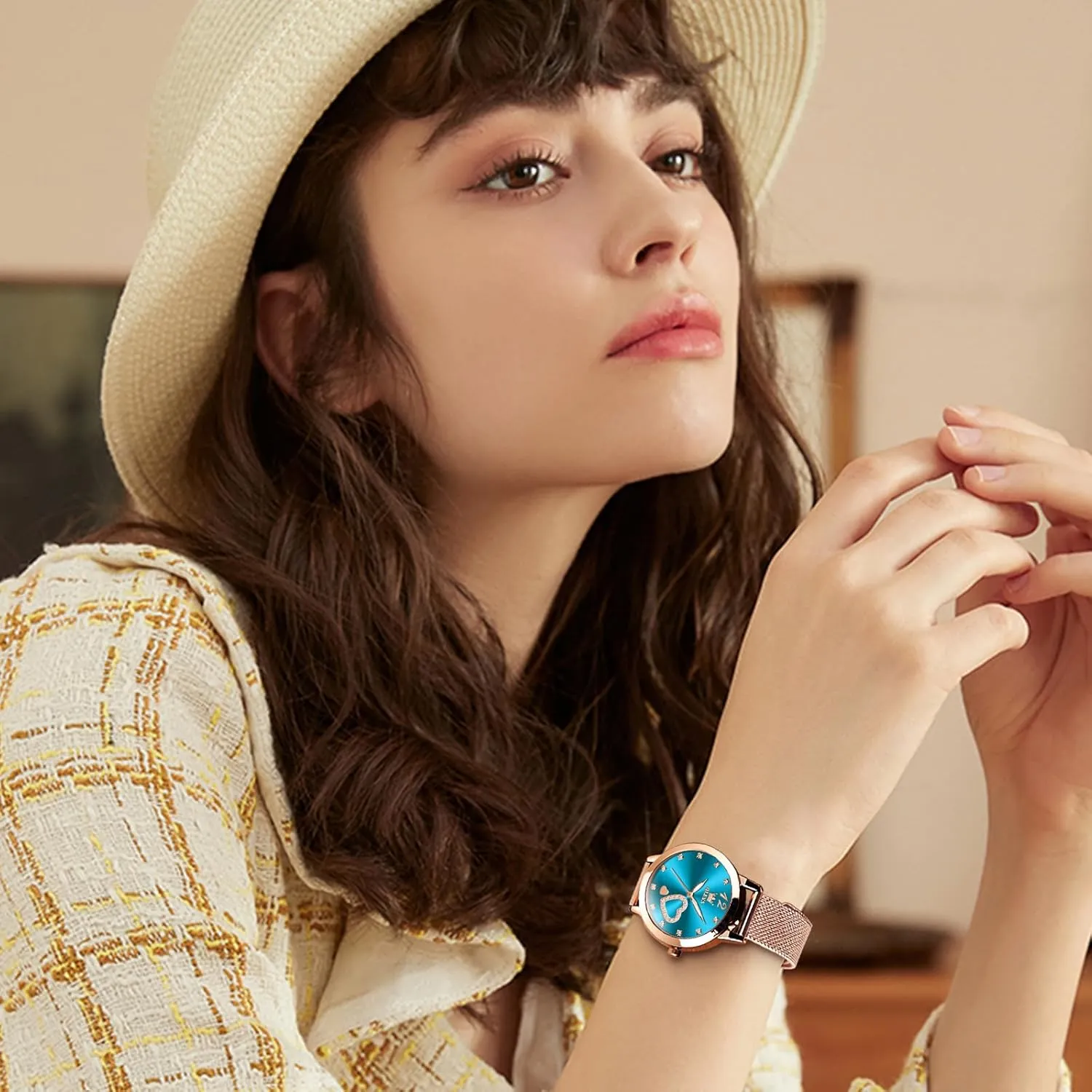 OLEVS Watch Women Mesh Watches for Women with Date Analog Quartz Ladies Watches Classic Dress Womens Wristwatch Waterproof （Blue/Black/White Face）