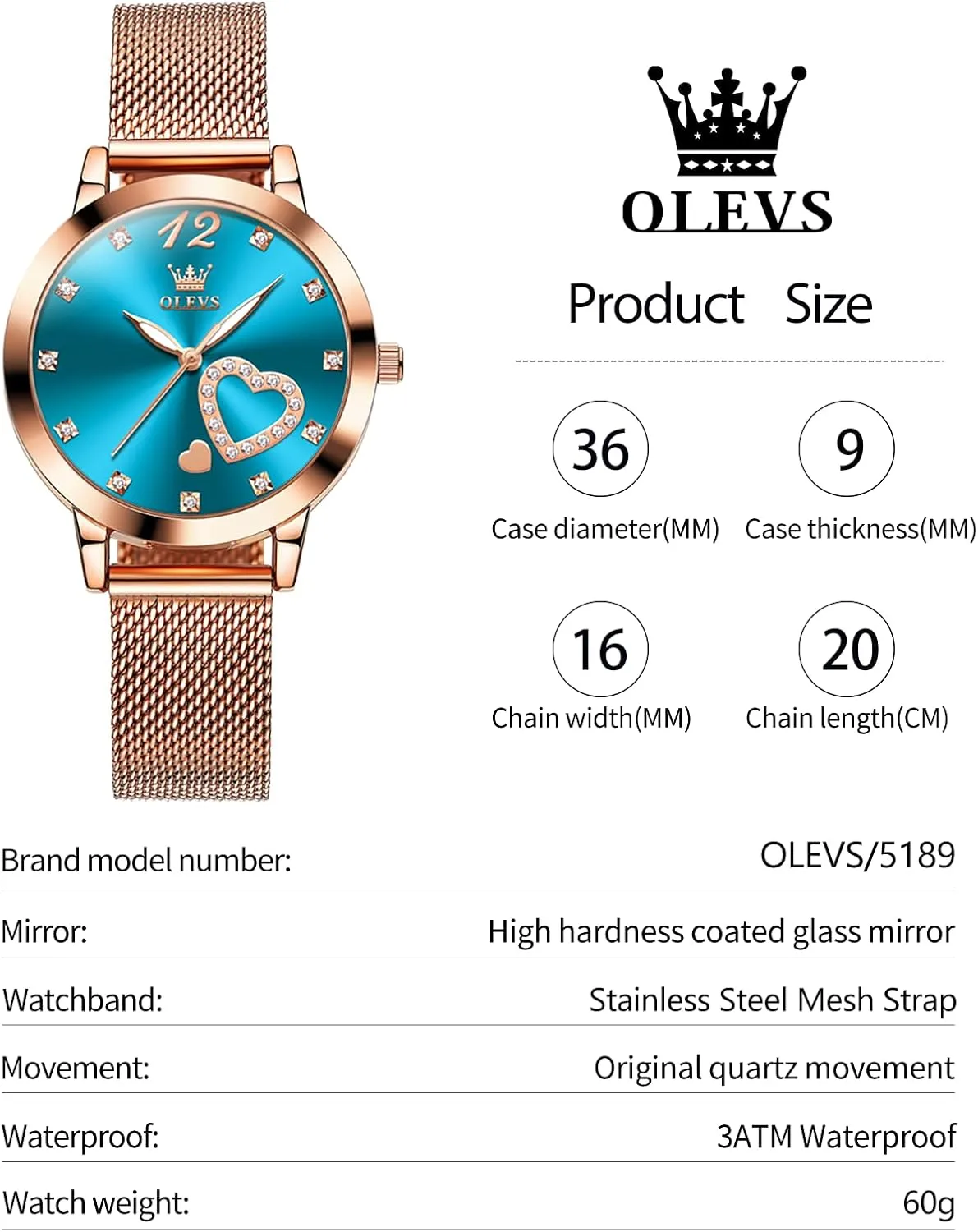 OLEVS Watch Women Mesh Watches for Women with Date Analog Quartz Ladies Watches Classic Dress Womens Wristwatch Waterproof （Blue/Black/White Face）