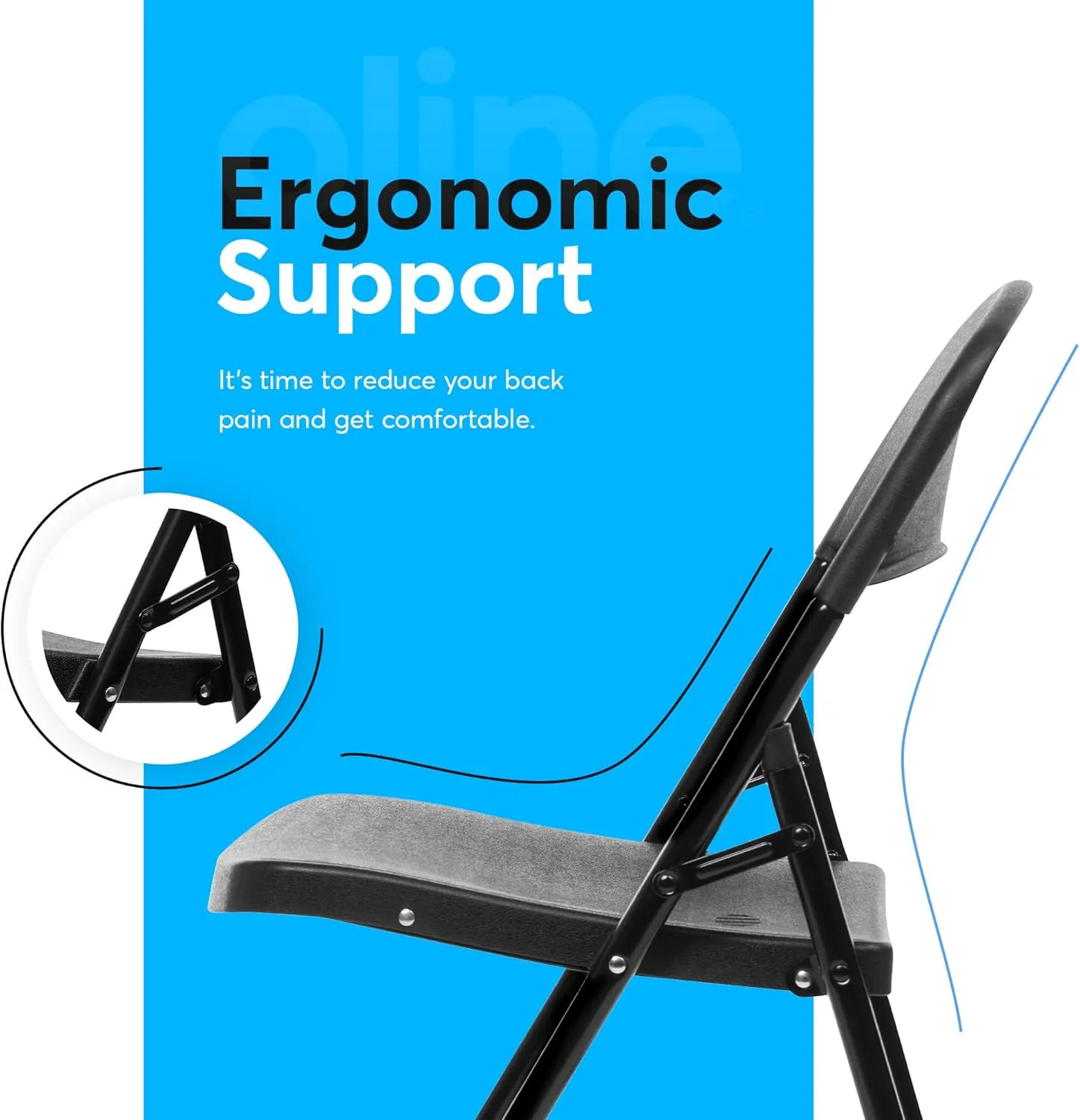 Oline Folding Chair, Indoor Outdoor Plastic Commercial Stackable Foldable Guest Chairs for Events Office Wedding Party Picnic Kitchen Dining, 350lb Capacity (Black, 1 Pack)