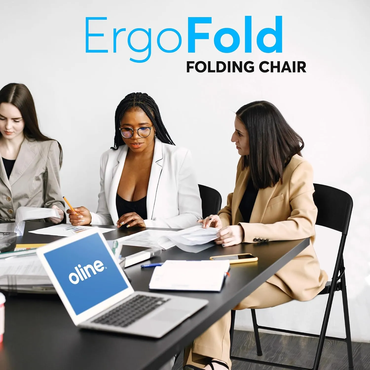 Oline Folding Chair, Indoor Outdoor Plastic Commercial Stackable Foldable Guest Chairs for Events Office Wedding Party Picnic Kitchen Dining, 350lb Capacity (Black, 1 Pack)