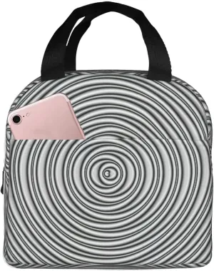 Optical Spin Illusion Print Insulated Lunch Bag Extended Cooling Enhanced Freshness Front Pocket Zipper Closure