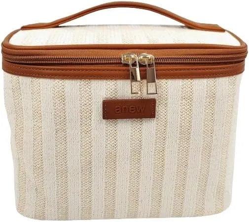 ORB Style - ANEW Cosmetic Bag-CB104BT-Stripes-Train Case-Beige/Tan