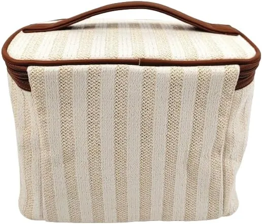 ORB Style - ANEW Cosmetic Bag-CB104BT-Stripes-Train Case-Beige/Tan