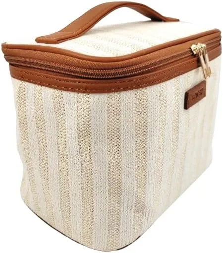 ORB Style - ANEW Cosmetic Bag-CB104BT-Stripes-Train Case-Beige/Tan