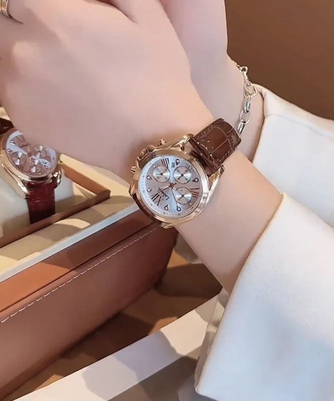 Original Design Red Leather Alloy Quartz Movement Waterproof Watch