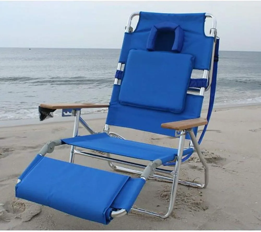 Ostrich Deluxe Padded 3-N-1 Outdoor Lounge Reclining Beach Chair, Blue (2 Pack)
