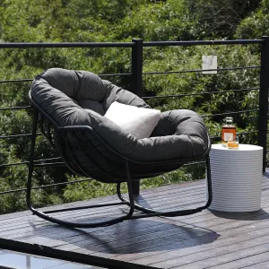 Outdoor Indoor Rocking Chair, Patio Wicker Egg Chair, Indoor & Outdoor Comfy Oversized Papasan Chair with Padded Cushion, Royal Rattan Rocker for Front Porch, Garden, Patio (Dark Grey)