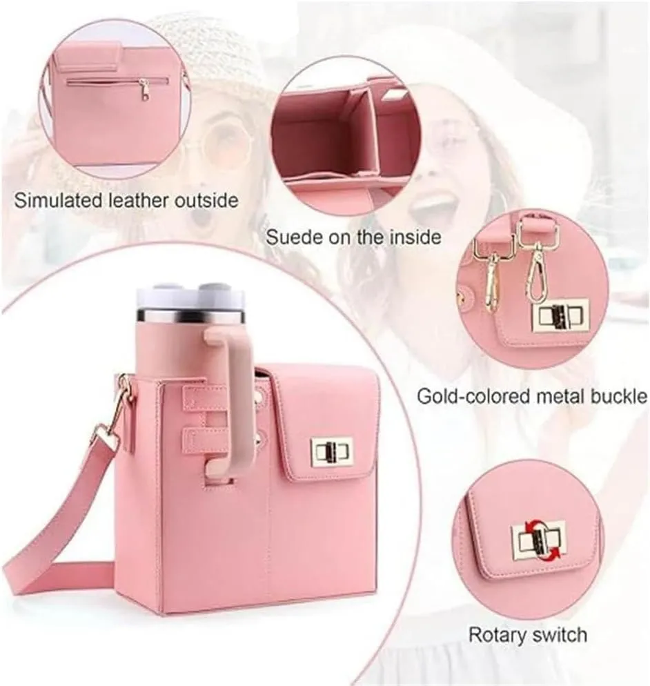 Outdoor Portable Crossbody Water Cup Storage Bag, Cup Holder Bag for Stanley Cup 40 Oz Tumbler, Water Bottle Holder Bag with 2 Adjustable Strap, Stanley Bag for Sports Hiking Travelling (Black)