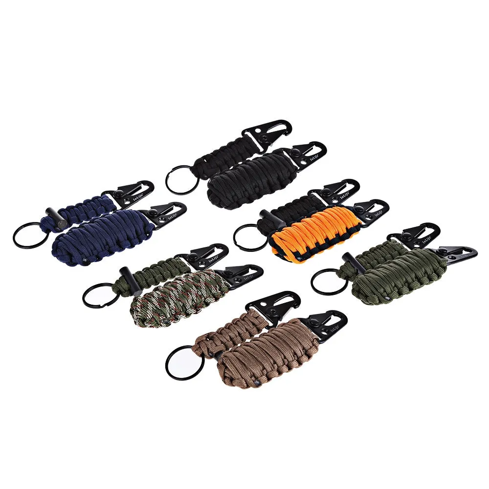 Outdoor Practical Paracord Survival Flint Fire Starter Fishing Tools with Snap Hook Key Chain