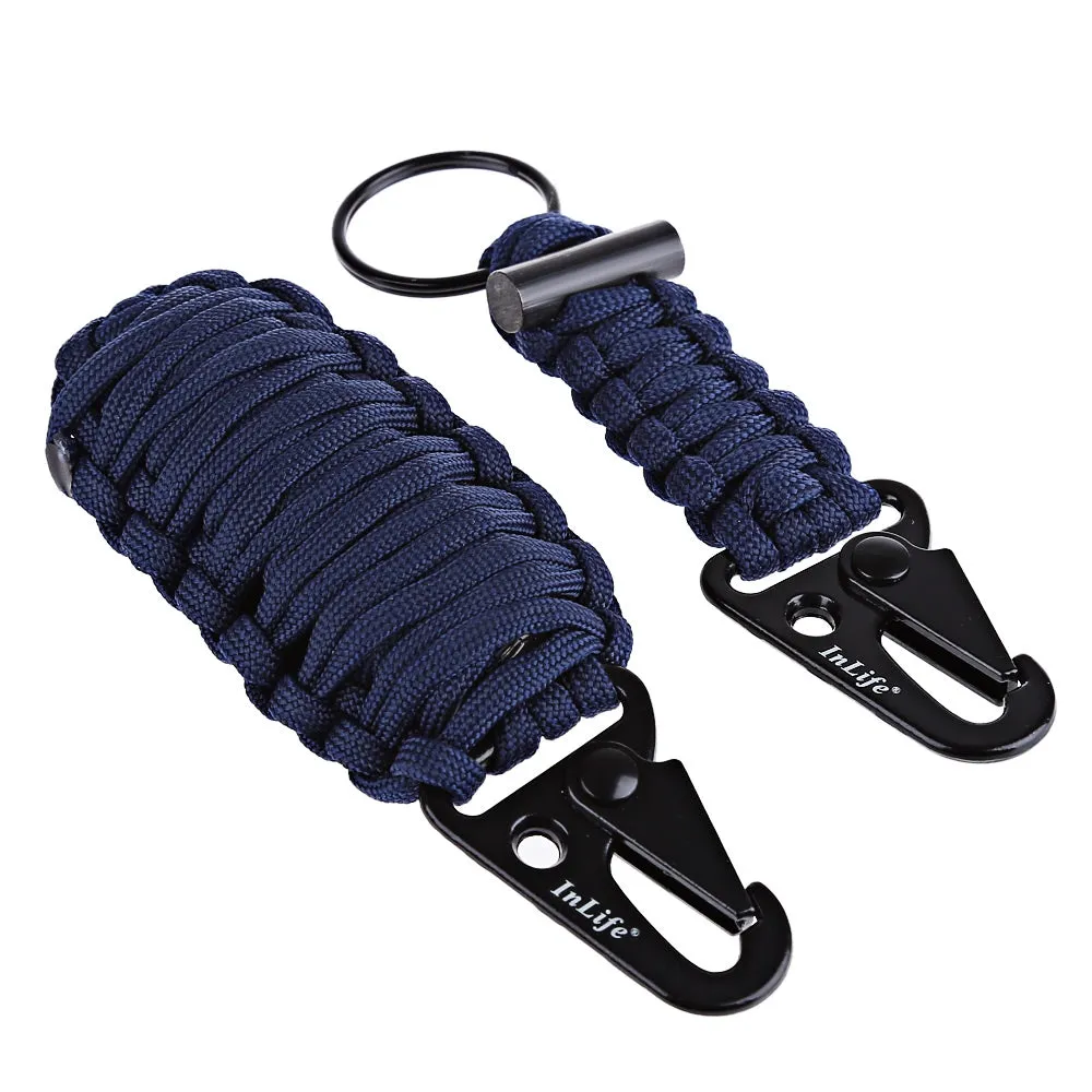 Outdoor Practical Paracord Survival Flint Fire Starter Fishing Tools with Snap Hook Key Chain